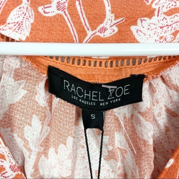 Rachel Zoe | Orange and White Floral Printed Loose Fitting Ruffle Top Size Small - Picture 5 of 6